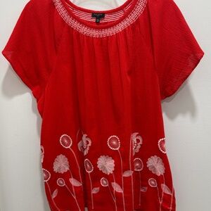 Lovely Talbots Red Gauze Lightweight Summer Peasant Blouse, Size XLP